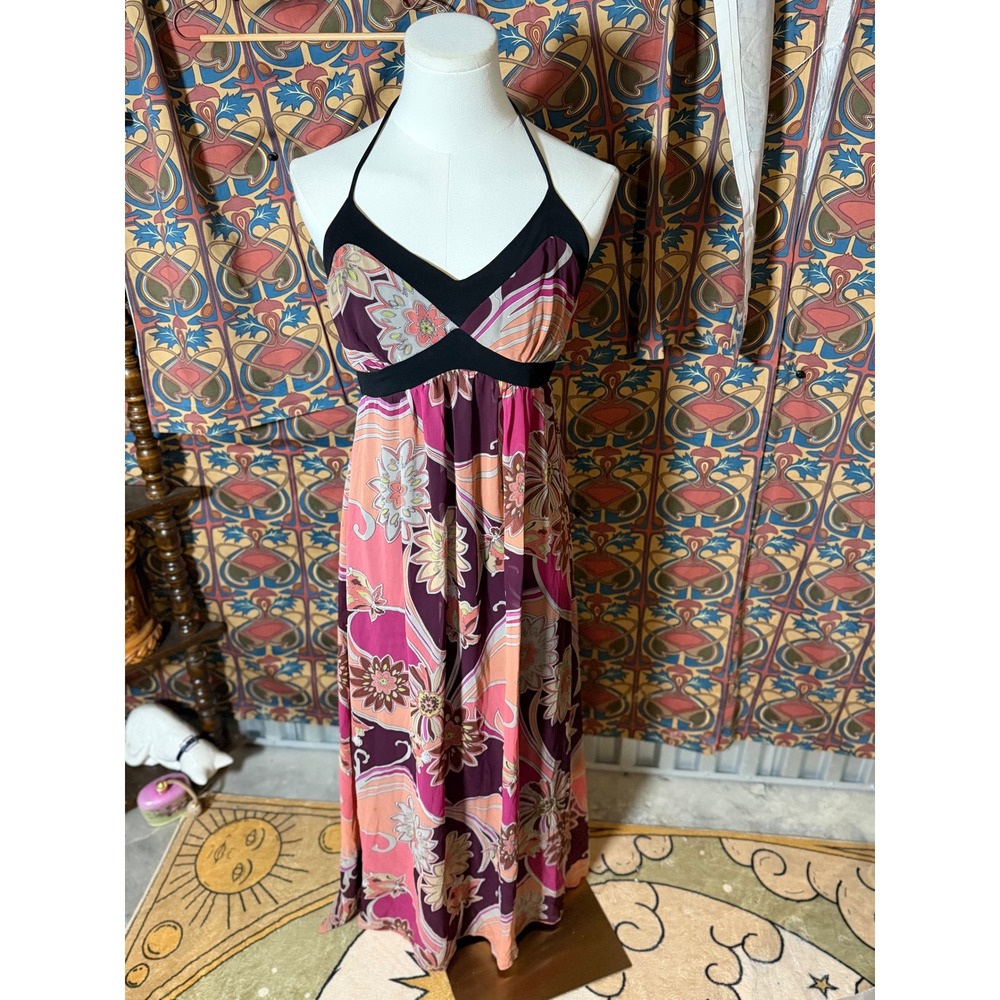 Maxi Halter Dress Floral Print Bohemian Summer Beach Vacation Flowy best for S/M